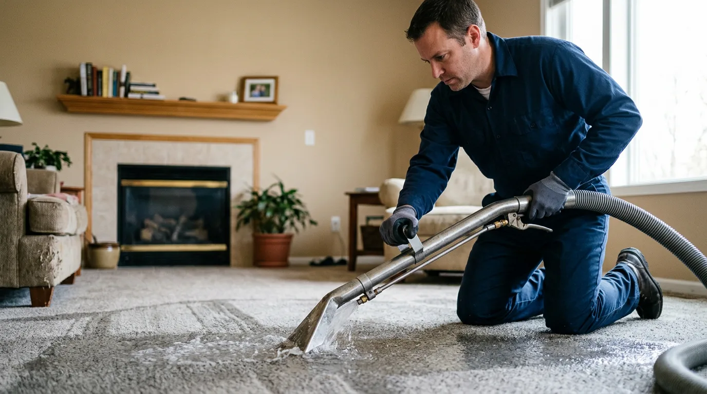 Water damage restoration technician working near Vernon, MI